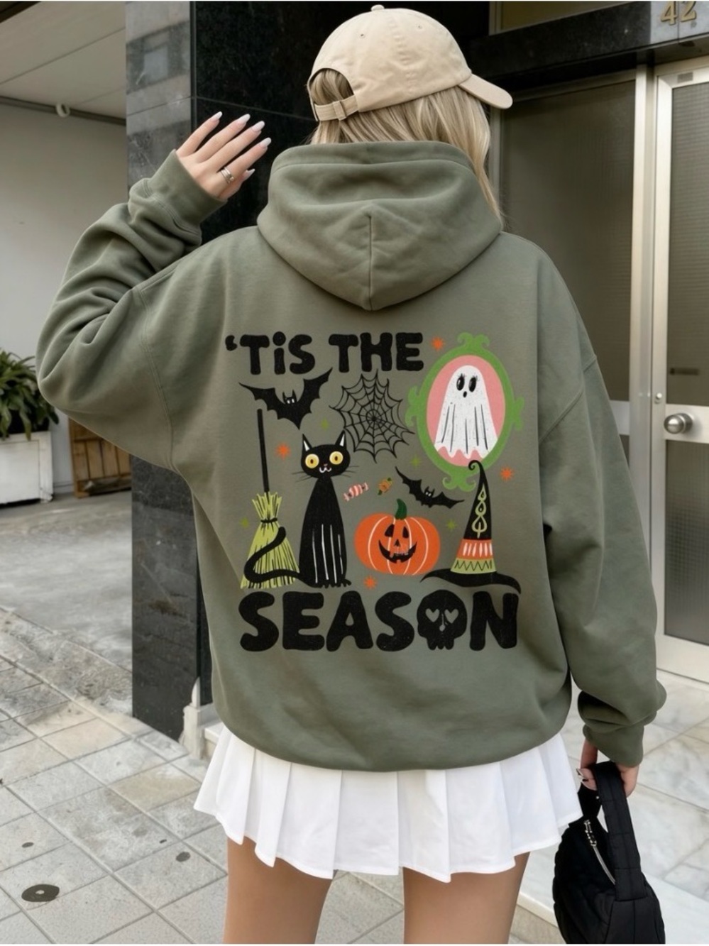 Tis the Season Halloween Hoodie, Ghost Skeleton Pumpkin Halloween Spooky Season